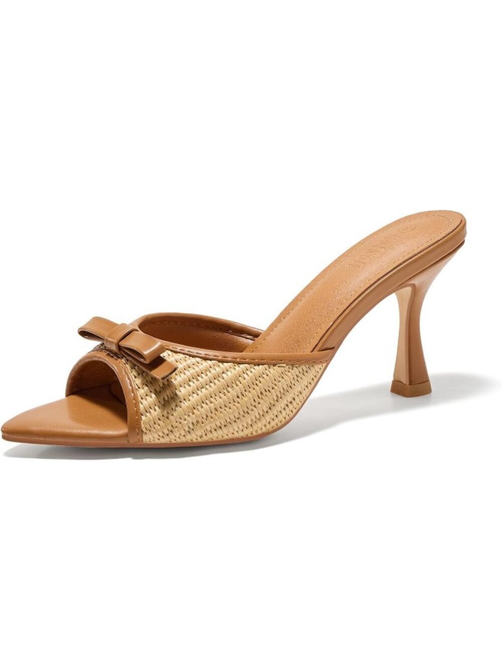 Women's Tan Pointed Open Toe Heeled Sandals Slip On High Heels Backless Shoes